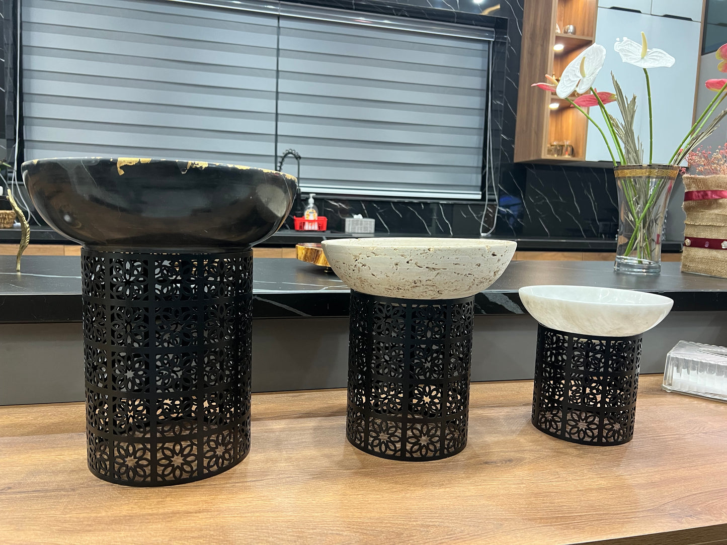 Marble Deep Bowl with Metal Stand - 30Cm - LA Home Store