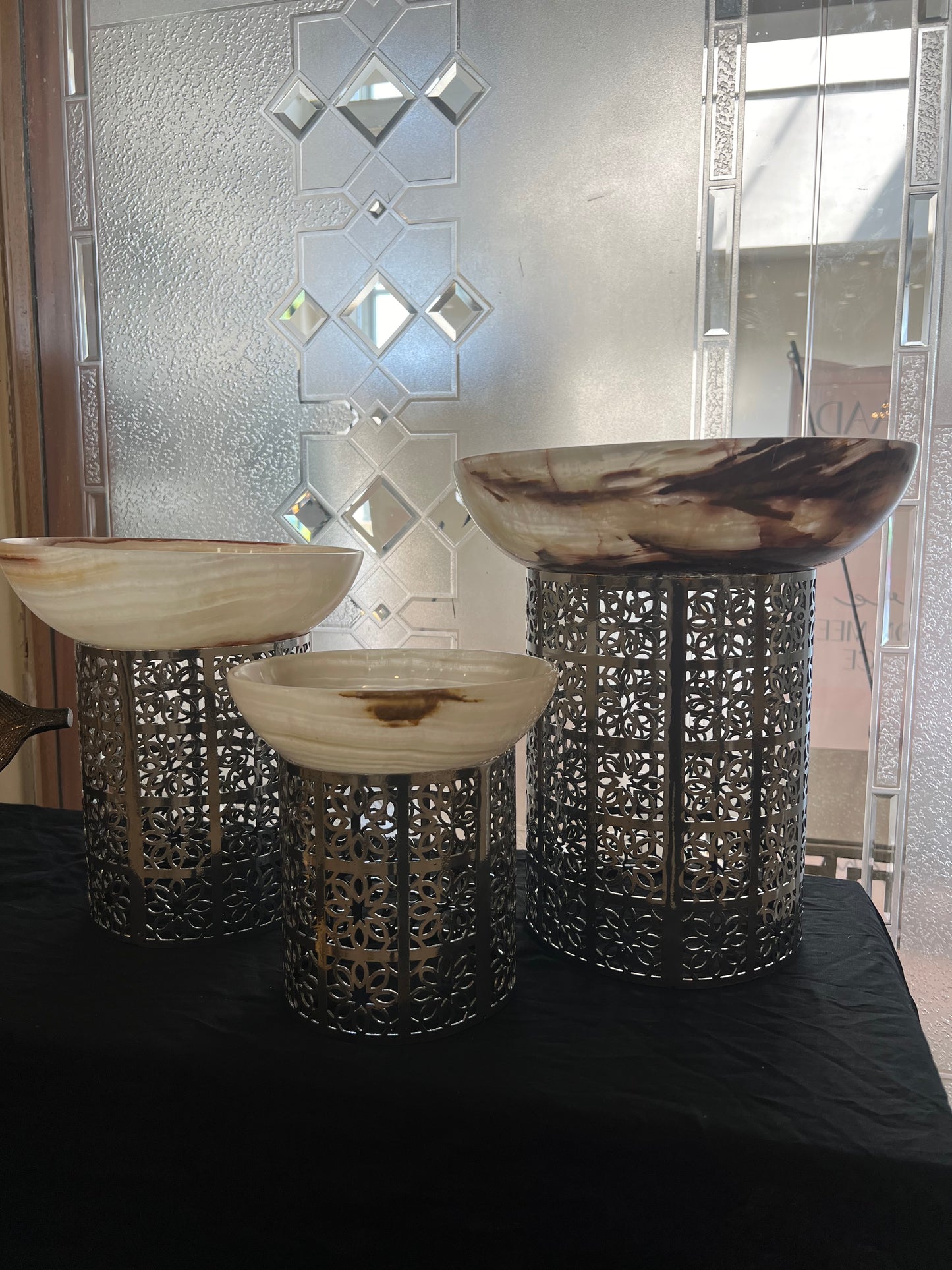 Marble Deep Bowl with Metal Stand - 30Cm - LA Home Store