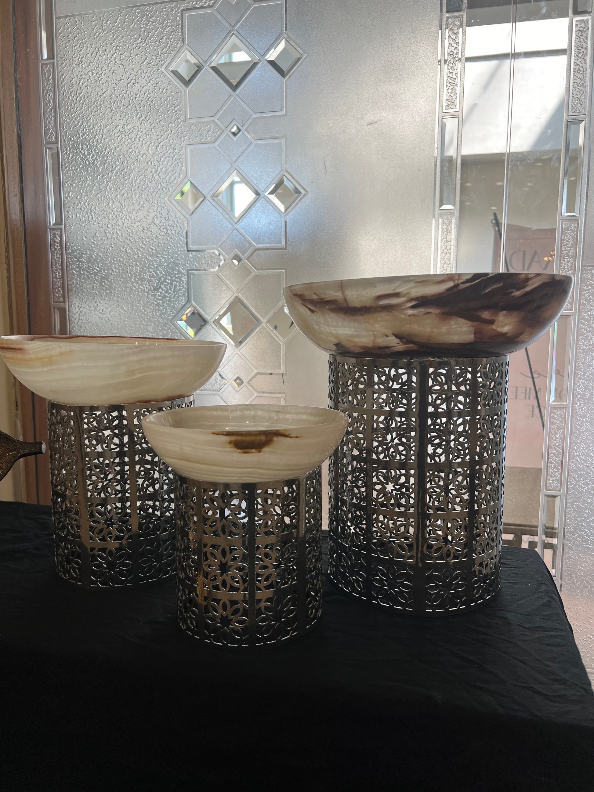 Marble Deep Bowl with Metal Stand - 30Cm - LA Home Store