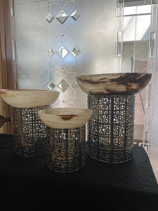 Marble Deep Bowl with Metal Stand - 30Cm - LA Home Store