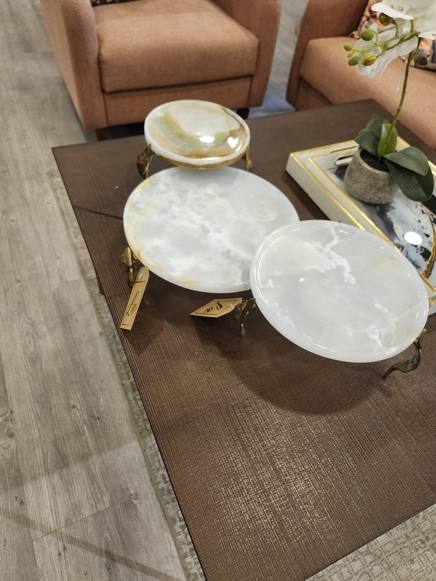 Marble Plate Flat With Brass Stand - (20 Cm) - LA Home Store