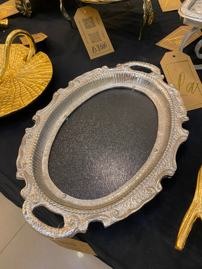 Silver Metal - Acrylic Trays - Oval w/ handles - LA Home Store