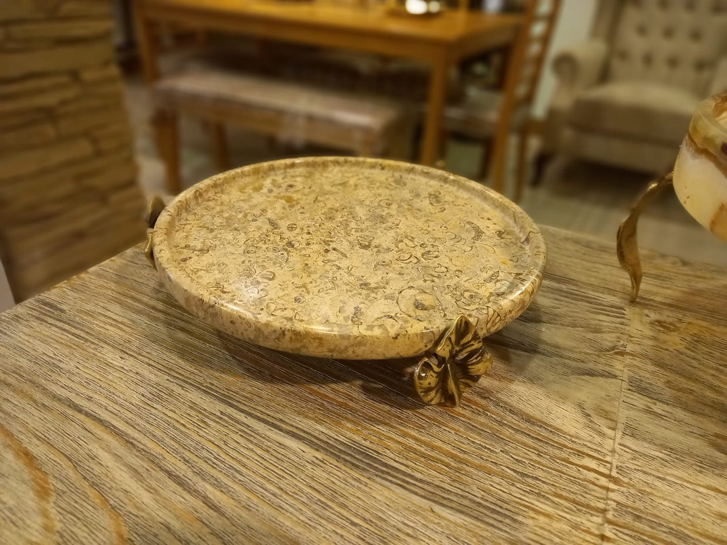 Marble Plate Flat With Brass Stand - (30 Cm) - LA Home Store