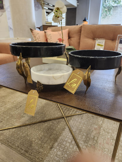 Marble Bowl Flat With Brass Stand - (20 Cm) - LA Home Store