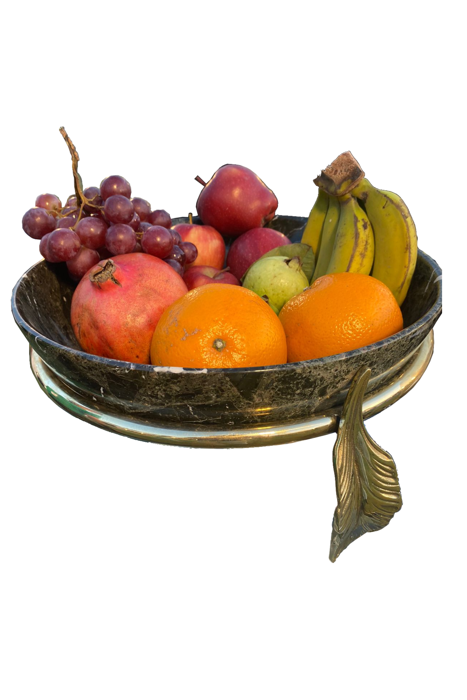 Marble Bowl Deep With Brass Stand - (30 Cm) - LA Home Store