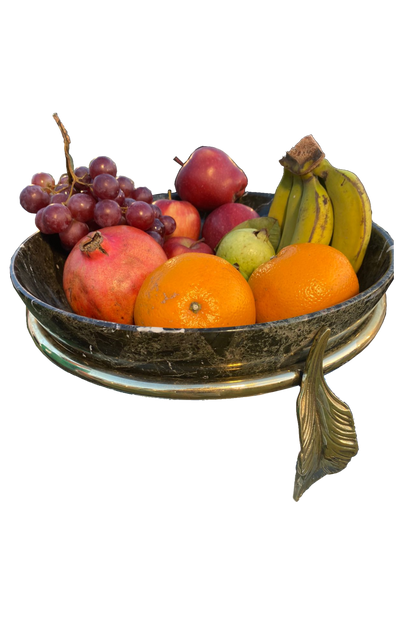 Marble Bowl Deep With Brass Stand - (30 Cm) - LA Home Store