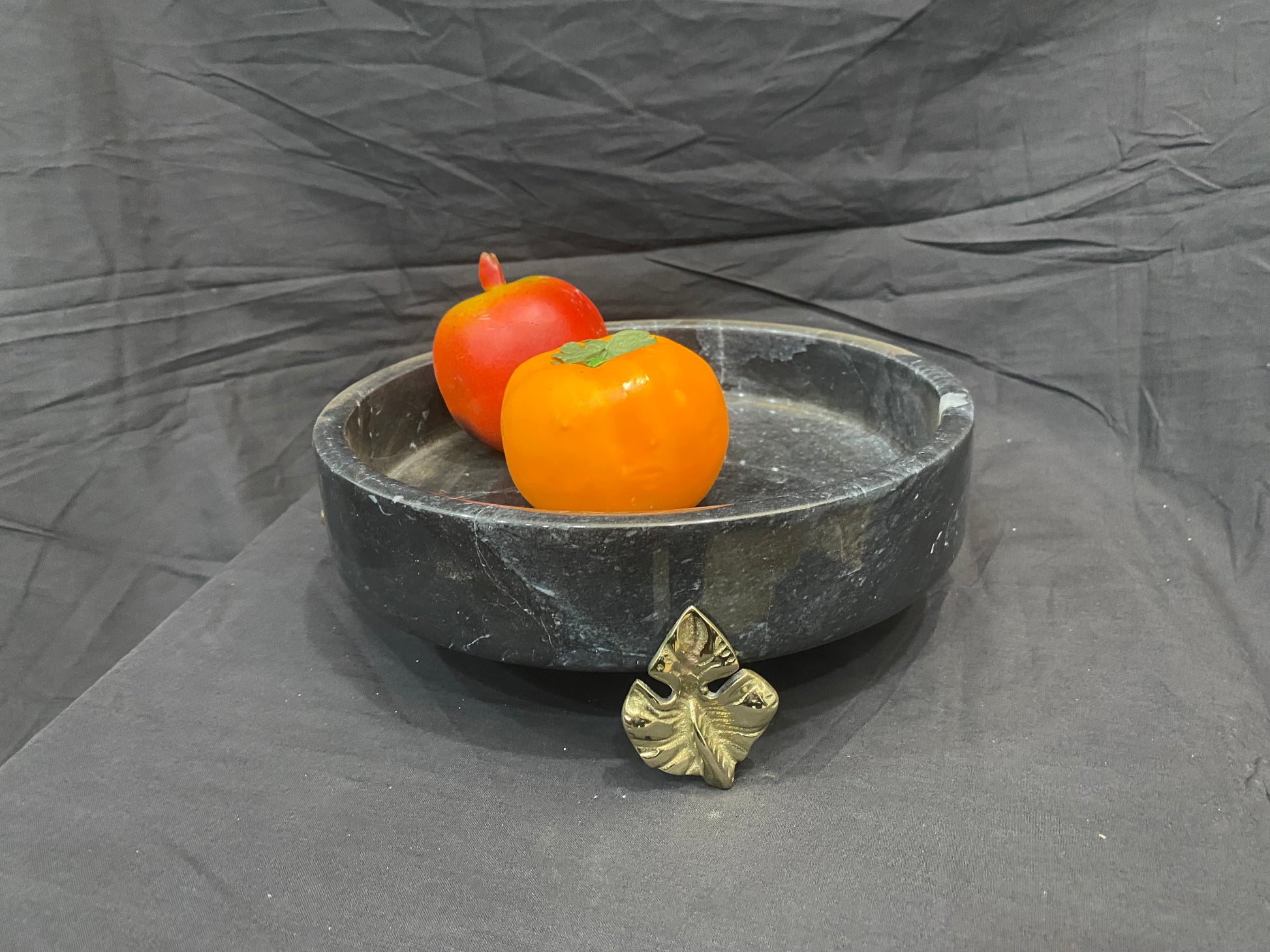 Marble Bowl Flat With Brass Stand - (20 Cm) - LA Home Store