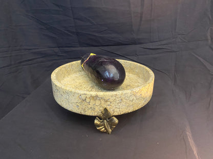 Marble Bowl Flat With Brass Stand - (20 Cm) - LA Home Store