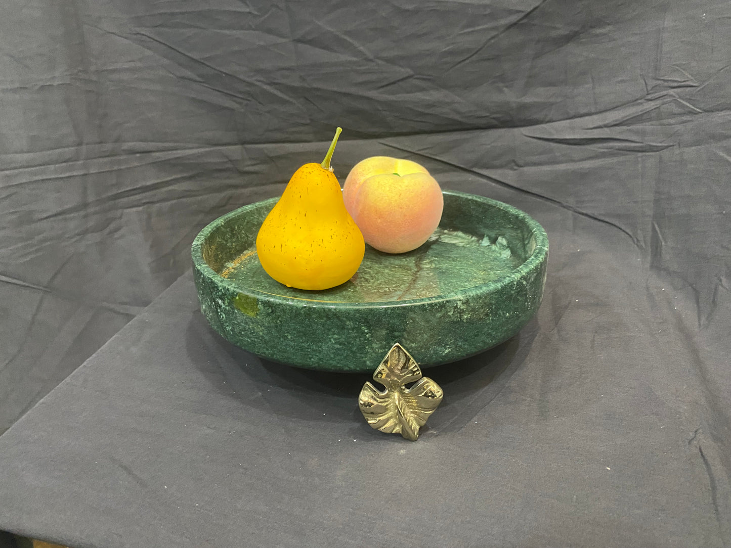 Marble Bowl Flat With Brass Stand - (20 Cm) - LA Home Store