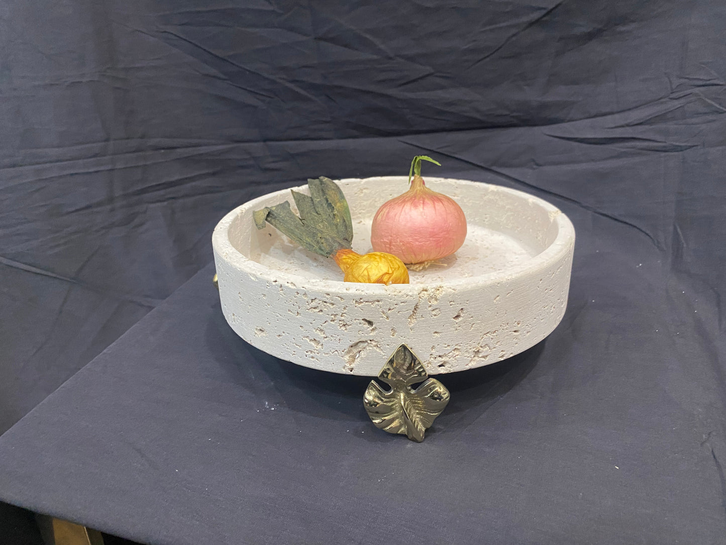 Marble Bowl Flat With Brass Stand - (20 Cm) - LA Home Store