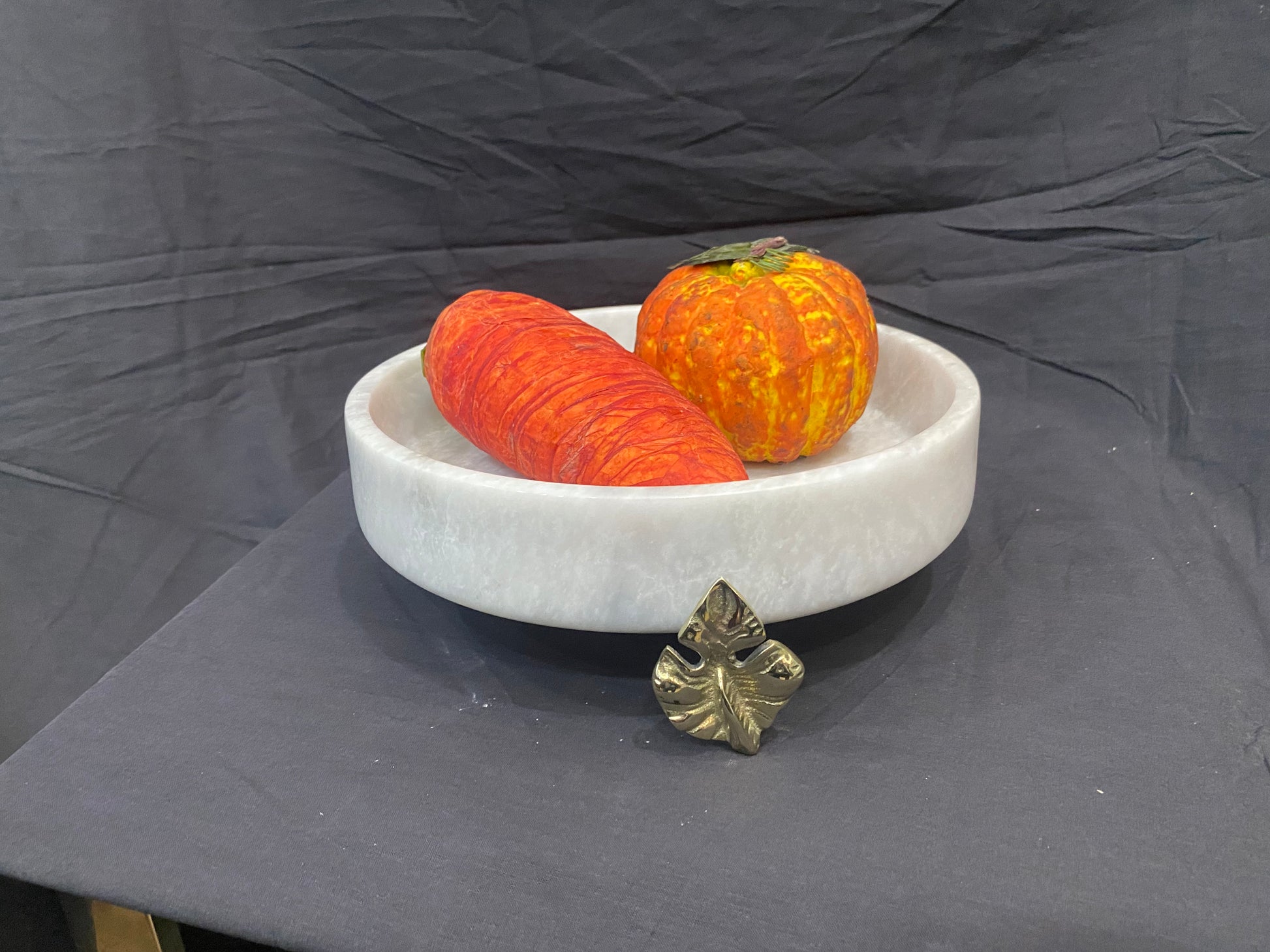 Marble Bowl Flat With Brass Stand - (20 Cm) - LA Home Store