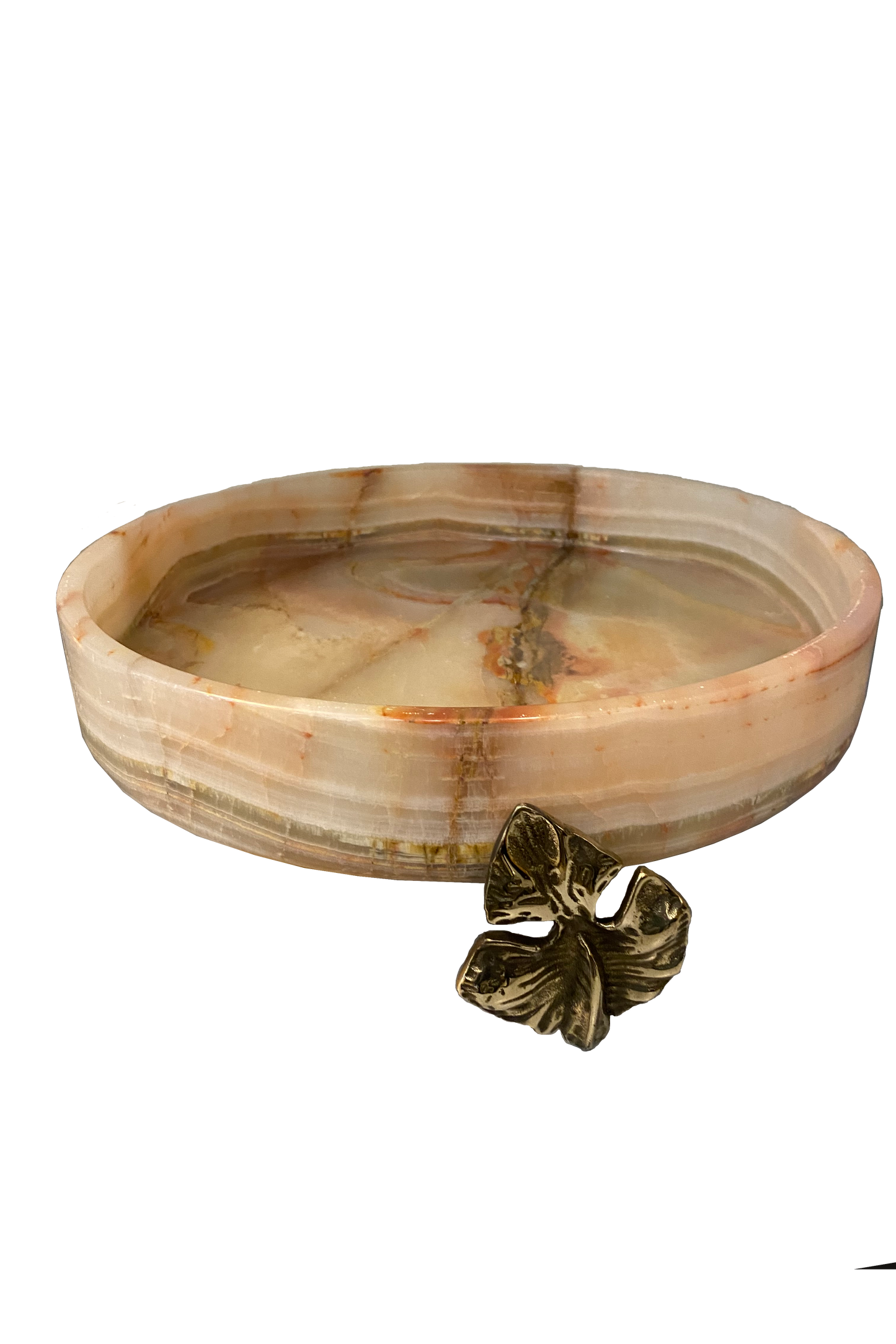 Marble Bowl Flat With Brass Stand - (20 Cm) - LA Home Store