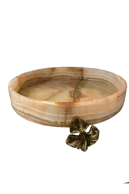 Marble Bowl Flat With Brass Stand - (20 Cm) - LA Home Store