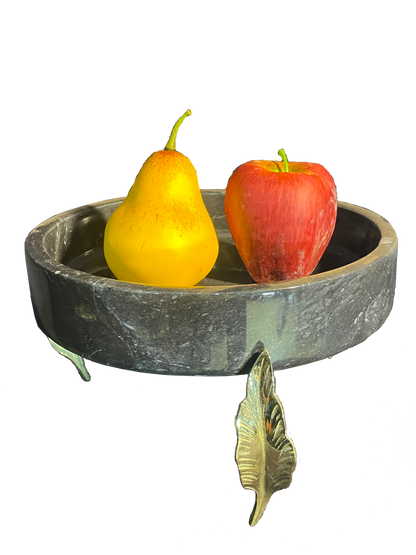 Marble Bowl Flat With Brass Stand - (20 Cm) - LA Home Store