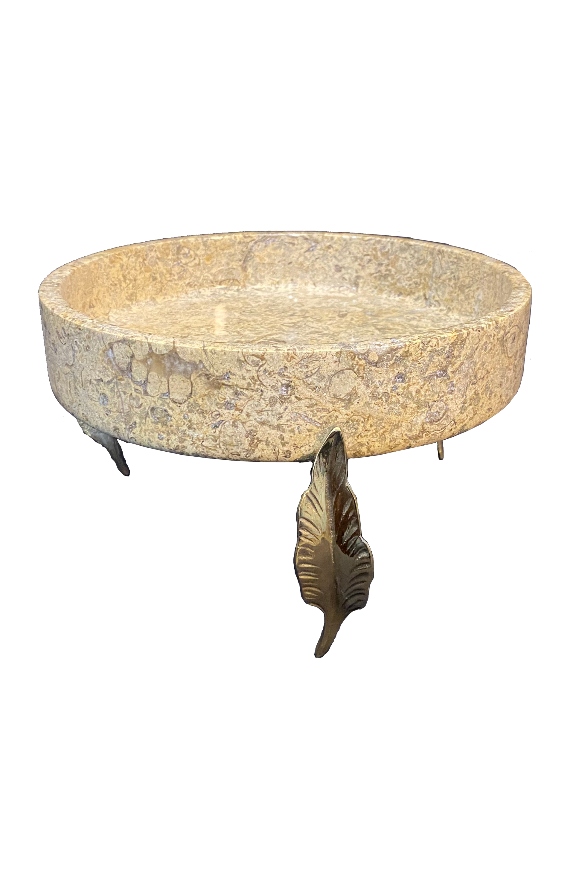 Marble Bowl Flat With Brass Stand - (20 Cm) - LA Home Store