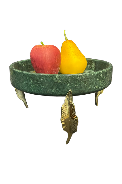 Marble Bowl Flat With Brass Stand - (20 Cm) - LA Home Store