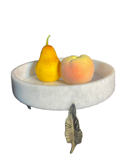 Marble Bowl Flat With Brass Stand - (20 Cm) - LA Home Store