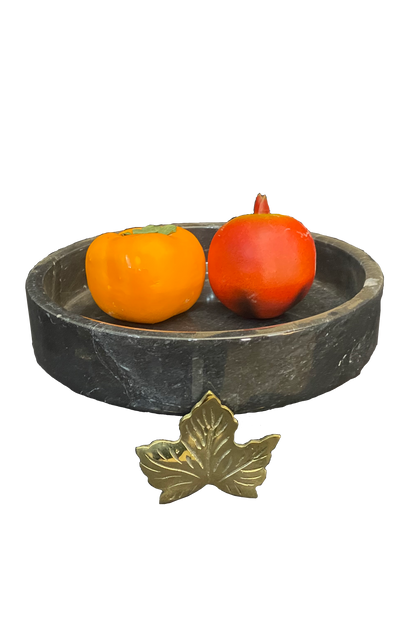 Marble Bowl Flat With Brass Stand - (20 Cm) - LA Home Store