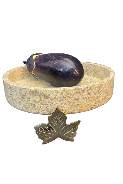 Marble Bowl Flat With Brass Stand - (20 Cm) - LA Home Store