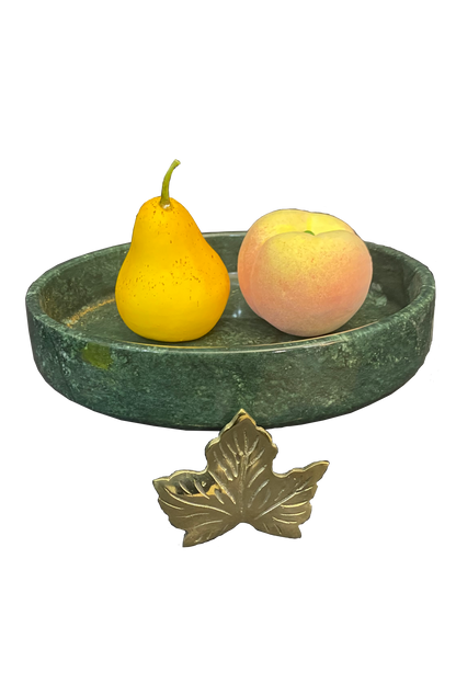 Marble Bowl Flat With Brass Stand - (20 Cm) - LA Home Store