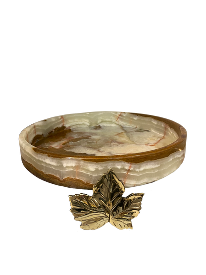 Marble Bowl Flat With Brass Stand - (20 Cm) - LA Home Store