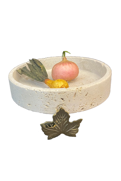 Marble Bowl Flat With Brass Stand - (20 Cm) - LA Home Store