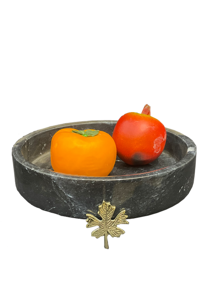 Marble Bowl Flat With Brass Stand - (20 Cm) - LA Home Store