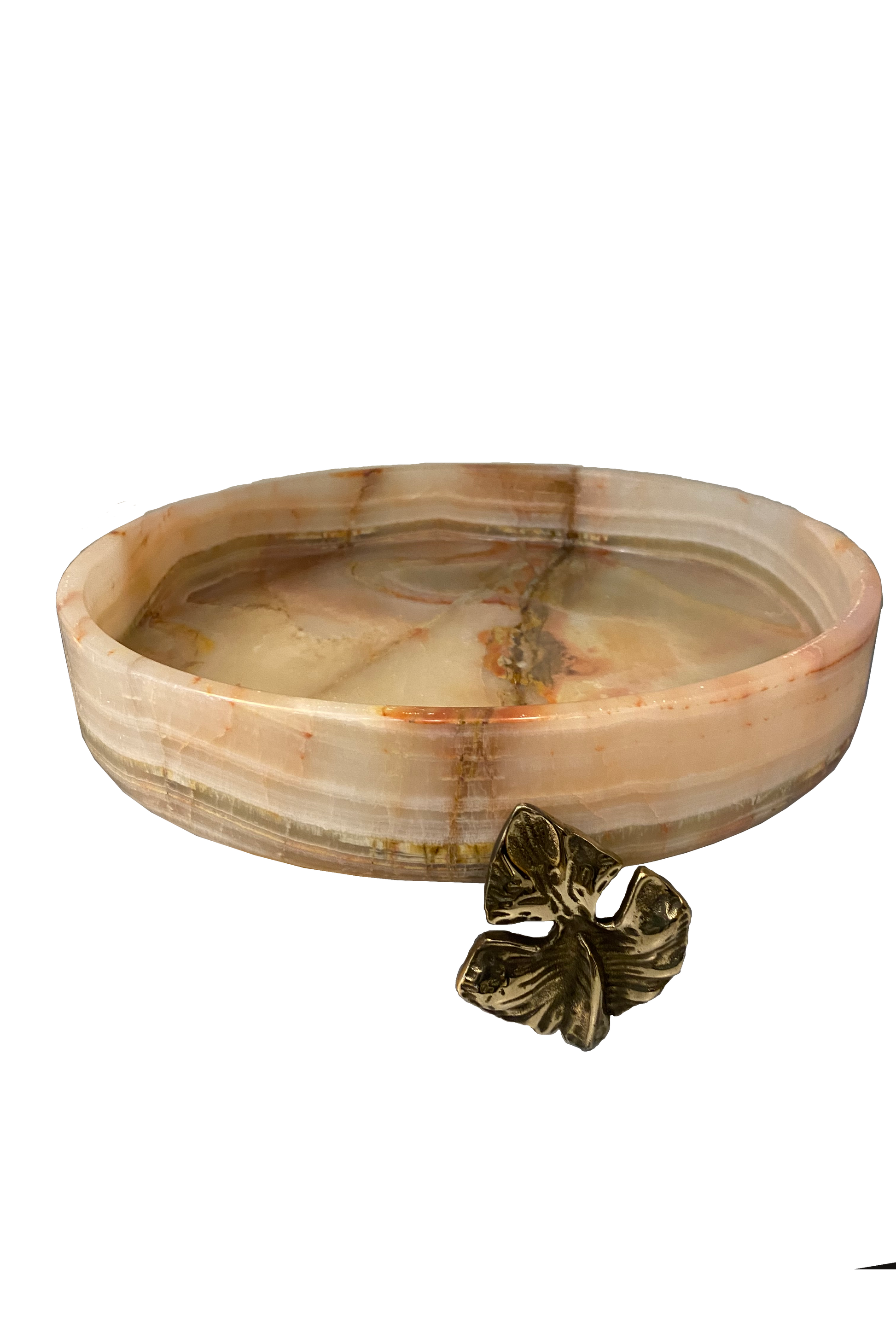 Marble Bowl Flat With Brass Stand - (30 Cm) - LA Home Store