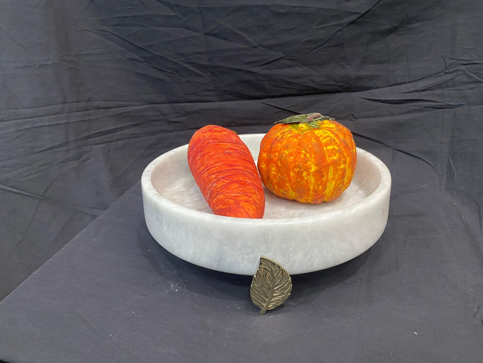 Marble Bowl Flat With Brass Stand - (25 Cm) - LA Home Store