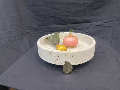 Marble Bowl Flat With Brass Stand - (25 Cm) - LA Home Store