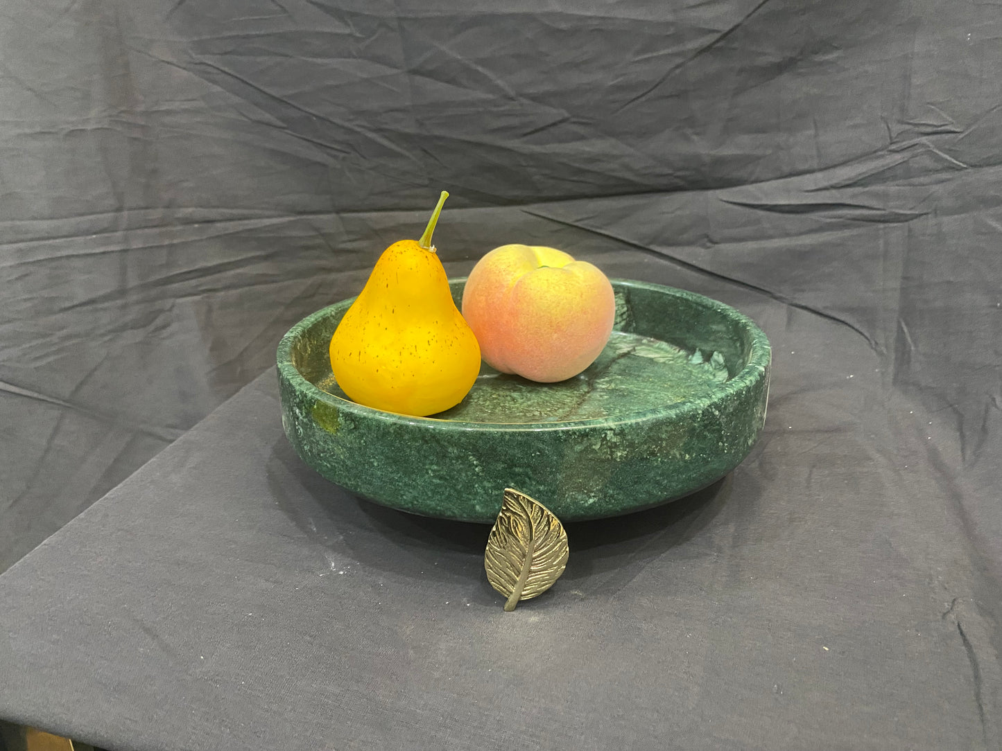 Marble Bowl Flat With Brass Stand - (25 Cm) - LA Home Store