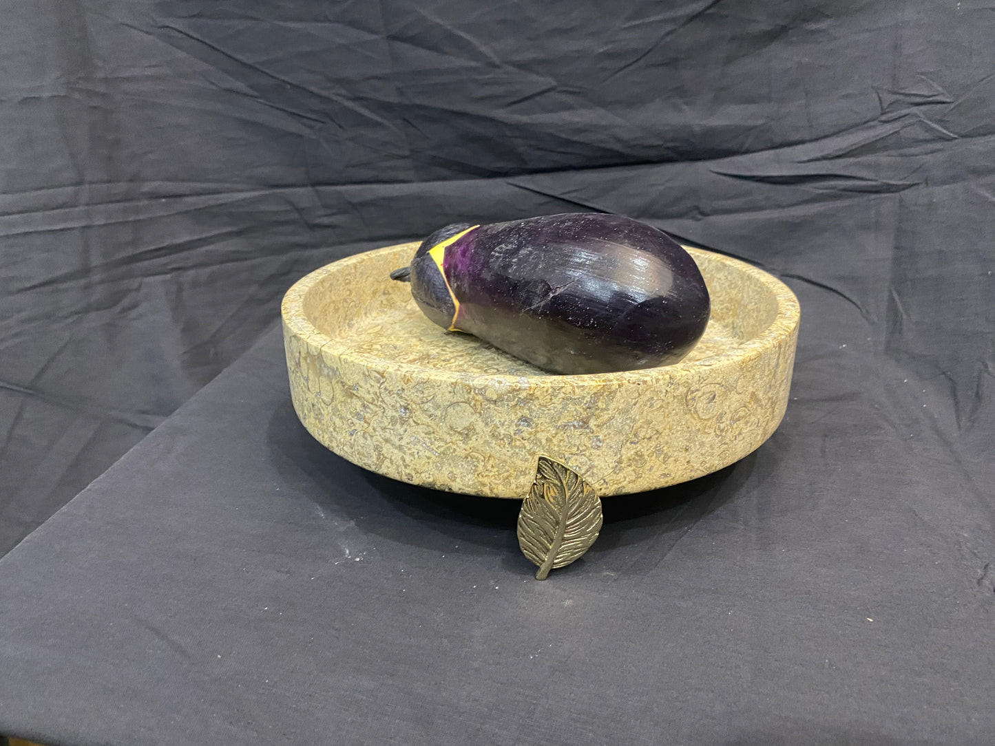 Marble Bowl Flat With Brass Stand - (25 Cm) - LA Home Store