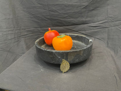 Marble Bowl Flat With Brass Stand - (25 Cm) - LA Home Store