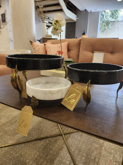 Marble Bowl Flat With Brass Stand - (20 Cm) - LA Home Store