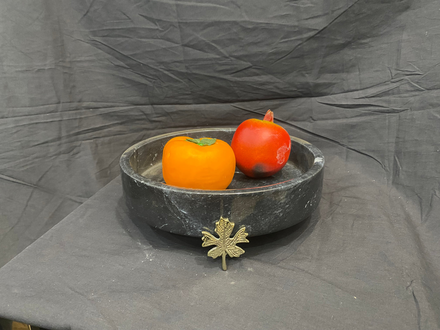 Marble Bowl Flat With Brass Stand - (25 Cm) - LA Home Store