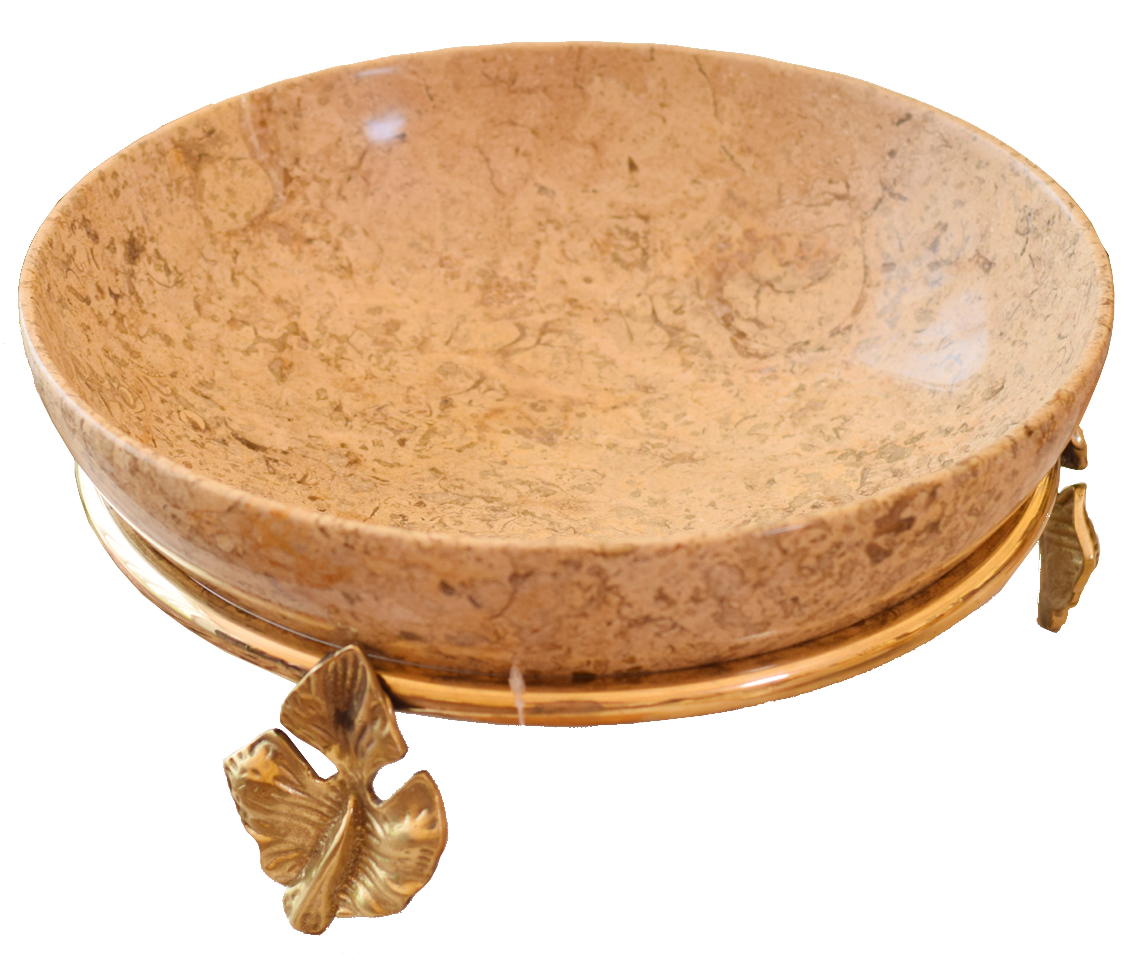 Marble Bowl Deep With Brass Stand - (30 Cm) - LA Home Store