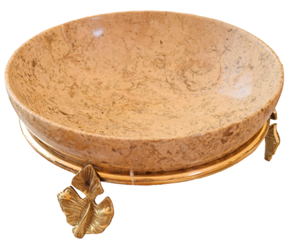 Marble Bowl Deep With Brass Stand - (30 Cm) - LA Home Store