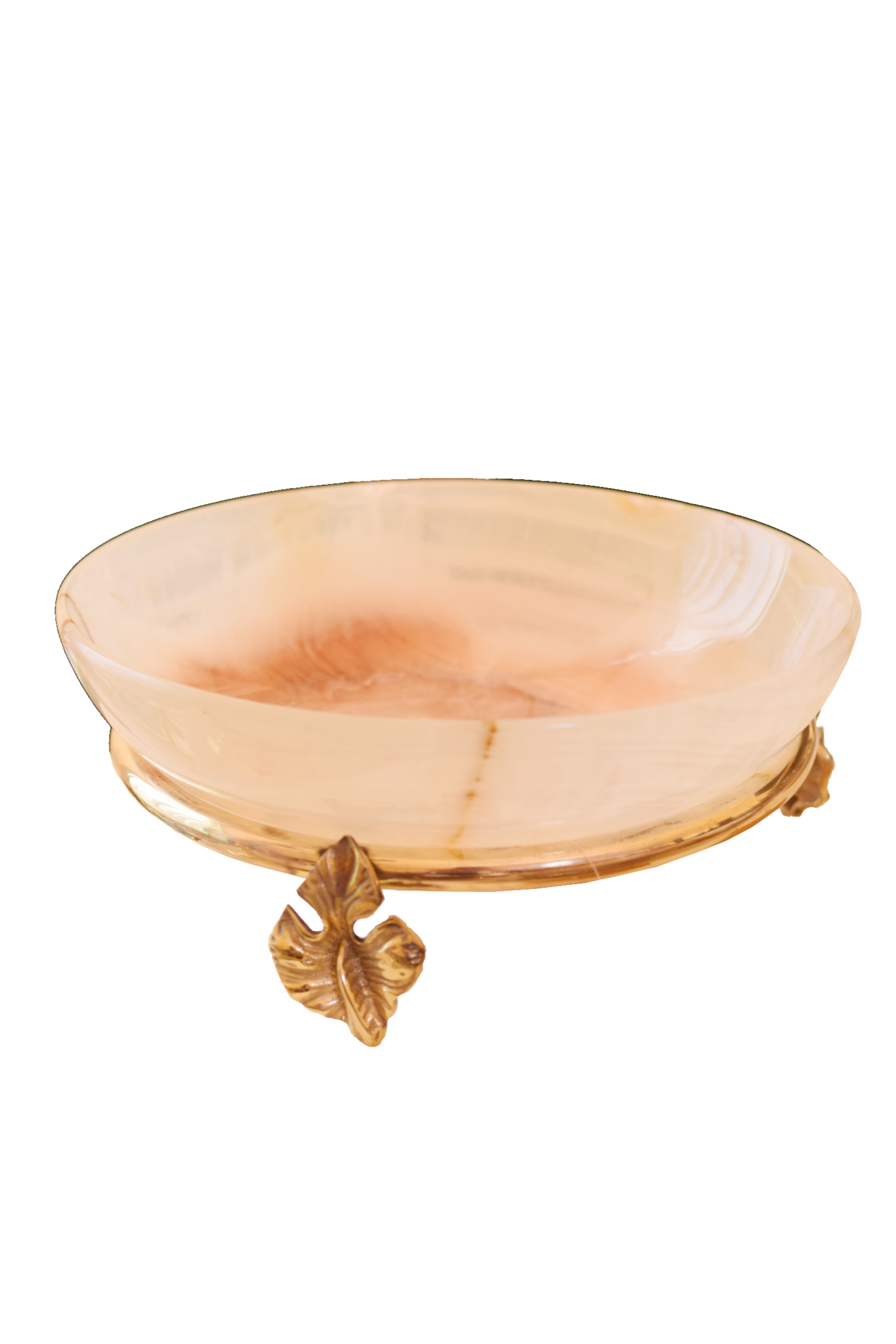 Marble Bowl Deep With Brass Stand - (25 Cm) - LA Home Store