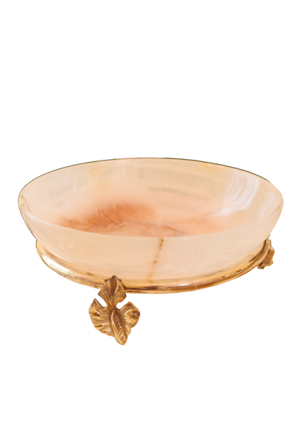 Marble Bowl Deep With Brass Stand - (25 Cm) - LA Home Store