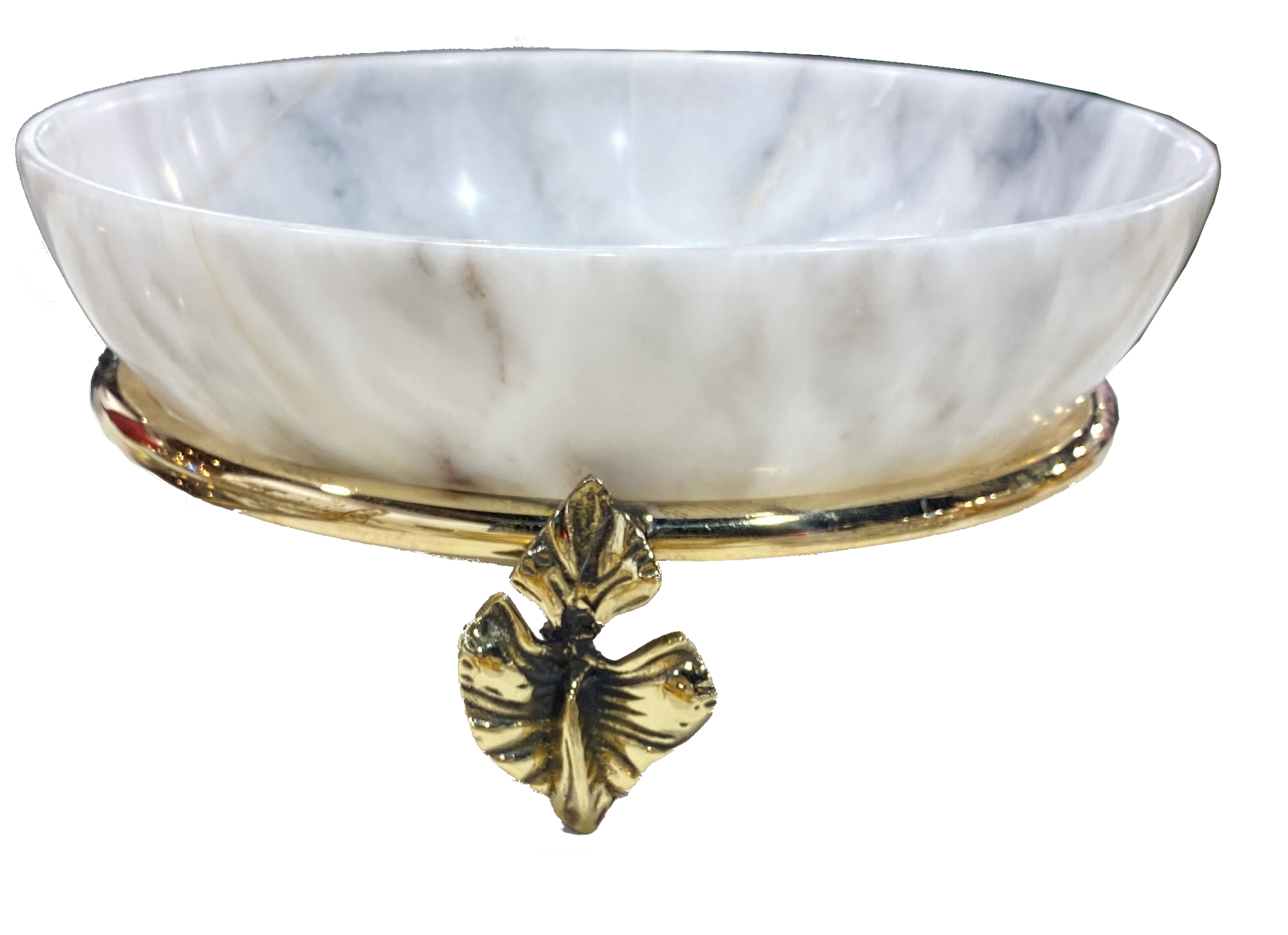 Marble Bowl Deep With Brass Stand - (30 Cm) - LA Home Store