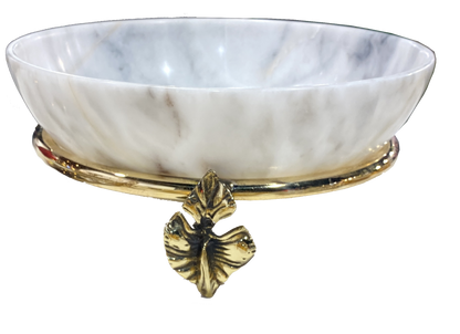 Marble Bowl Deep With Brass Stand - (30 Cm) - LA Home Store