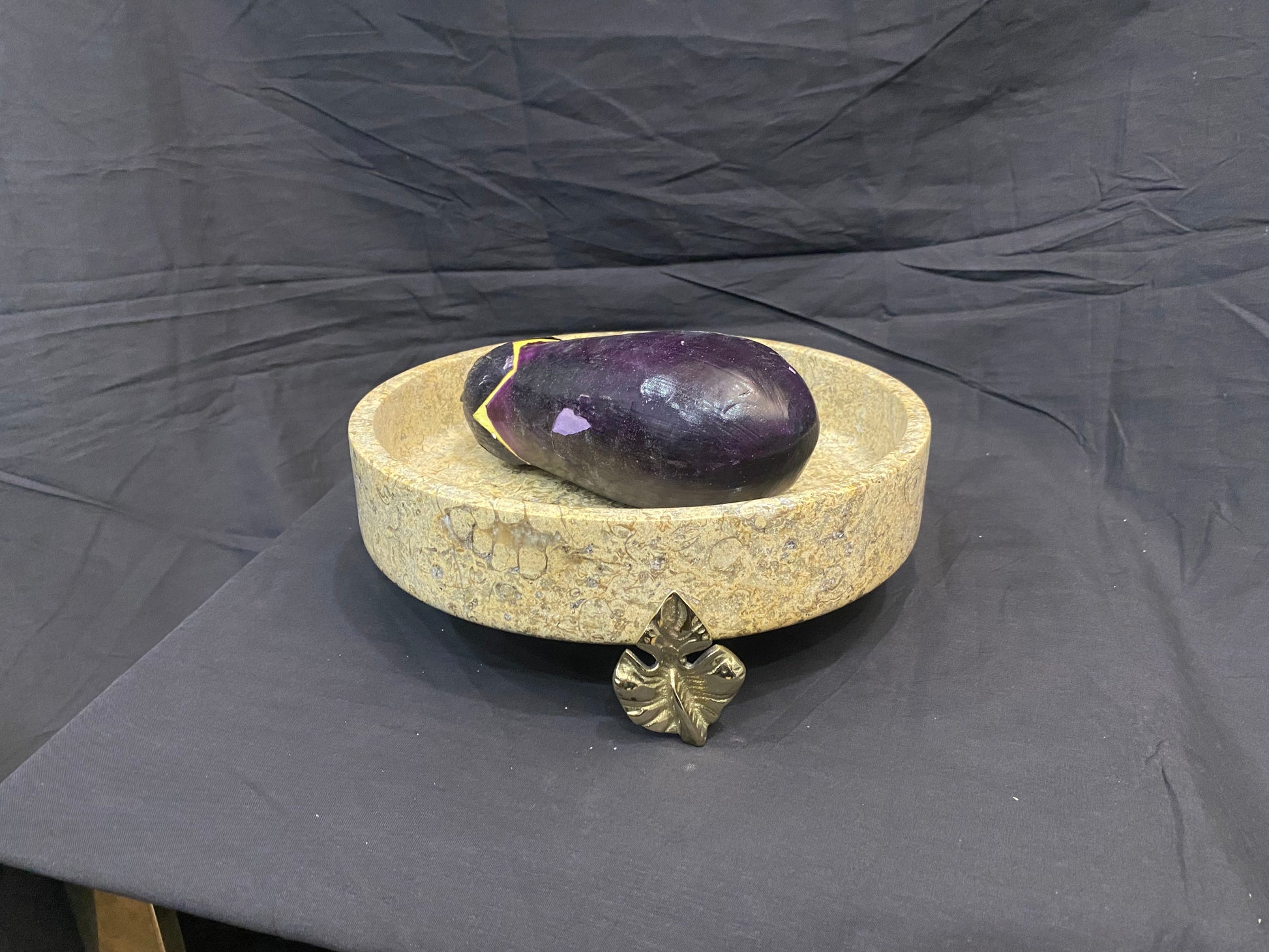 Marble Bowl Flat With Brass Stand - (25 Cm) - LA Home Store