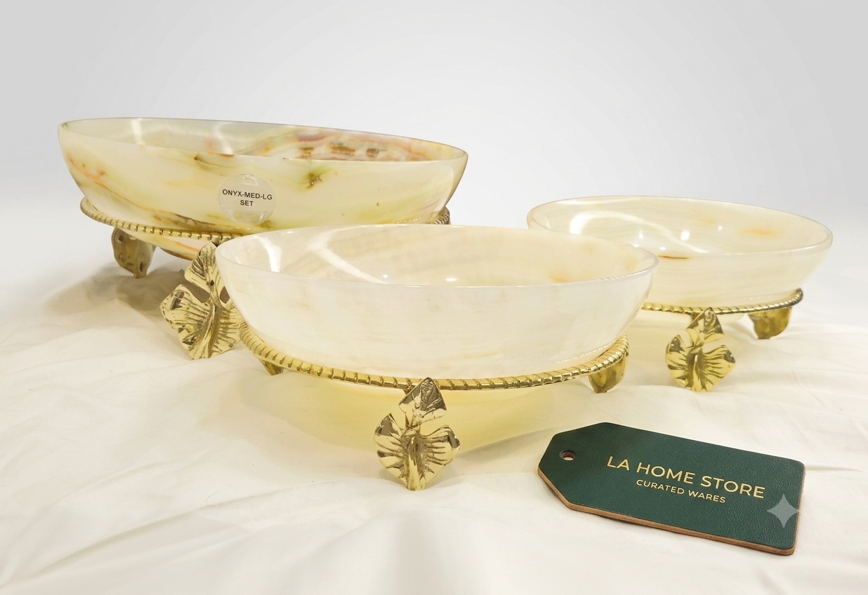 Marble Bowl Deep With Brass Stand - Medium